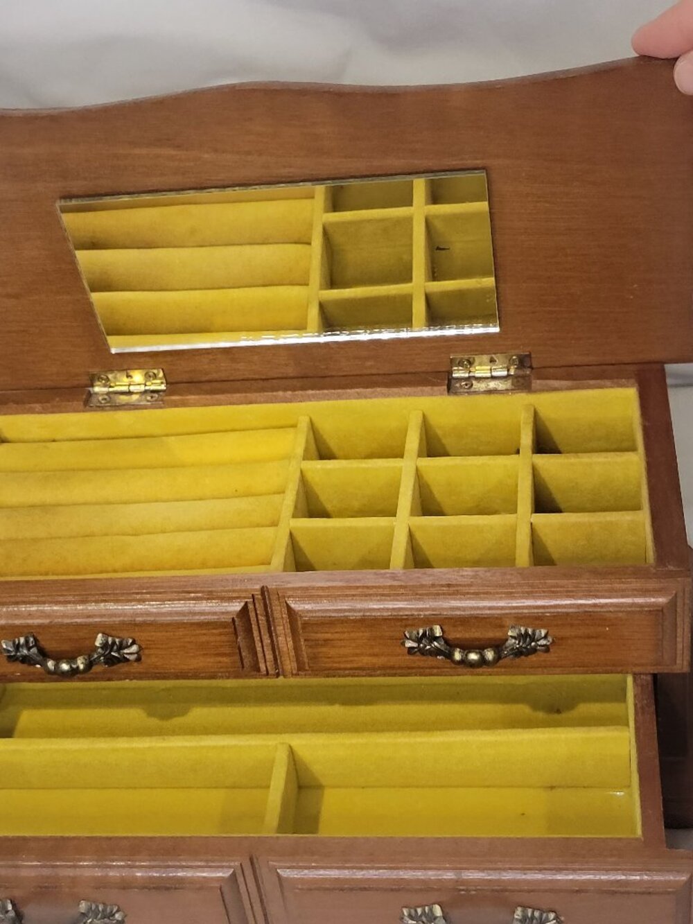 Vtg Centurion Wooden Jewelry Box Chest With Boom Drawer and Lift-Top Compartment